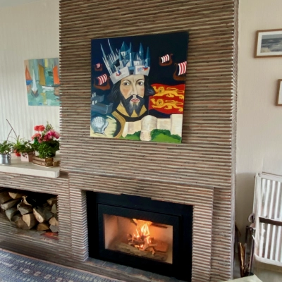 Installation d’un poêle à bois Scan 1004 Box dans un ancien foyer ouvert à Bernières-sur-Mer