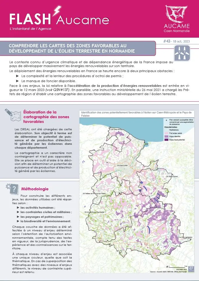 Flash #43 : Comprendre les cartes des zones favorables au développement de l’éolien terrestre en Normandie
