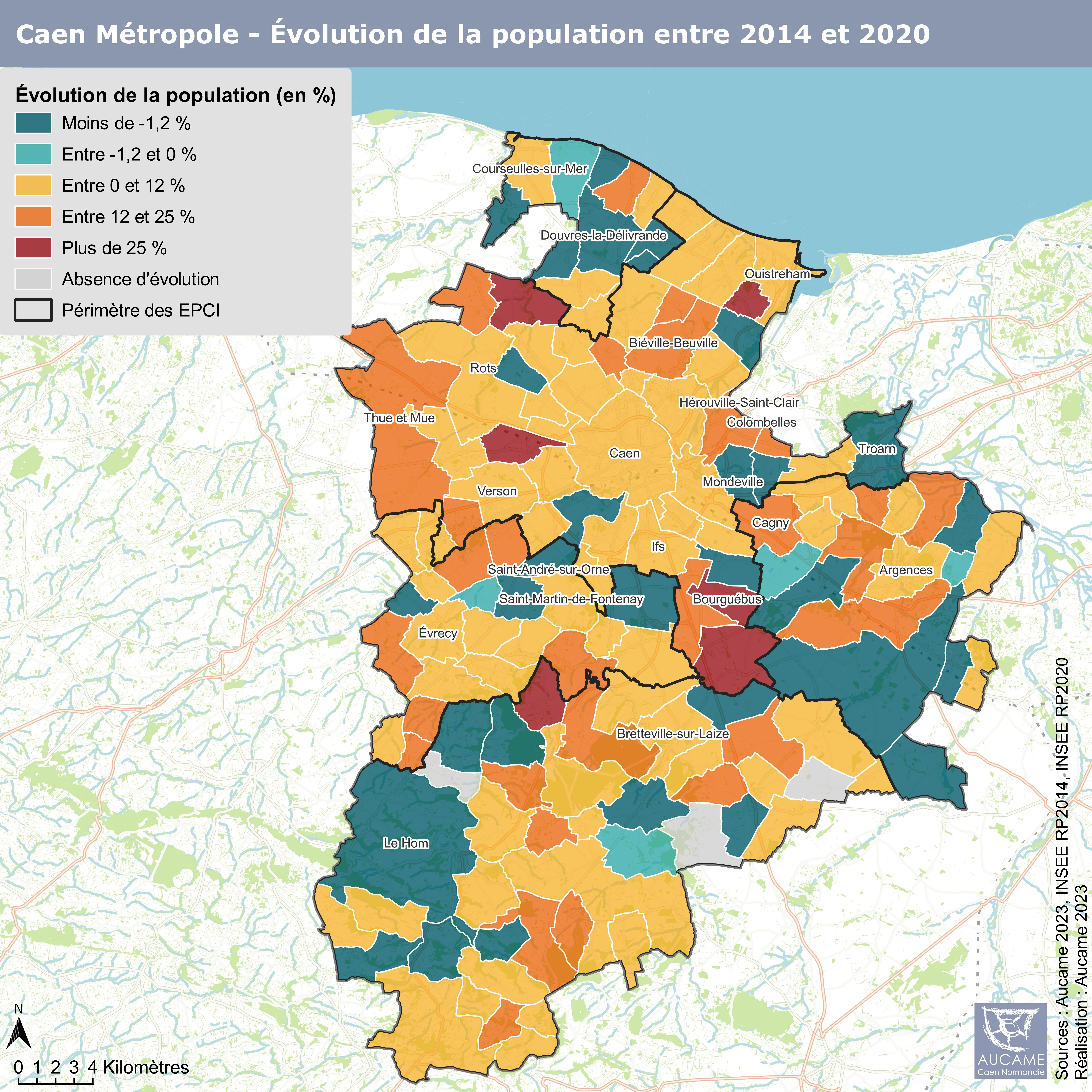 Flash' # 38 - SCoT Caen-Métropole : évolution de la population entre 2014 et 2020