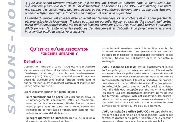Association foncière urbaine, un outil foncier à destination des territoires