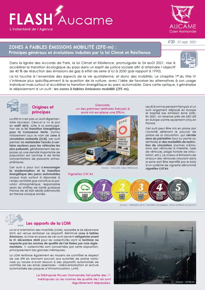 Flash' # 20 - Zones à faibles émissions mobilité (ZFE-m) :  principes généraux et évolutions induites par la loi Climat et résilience